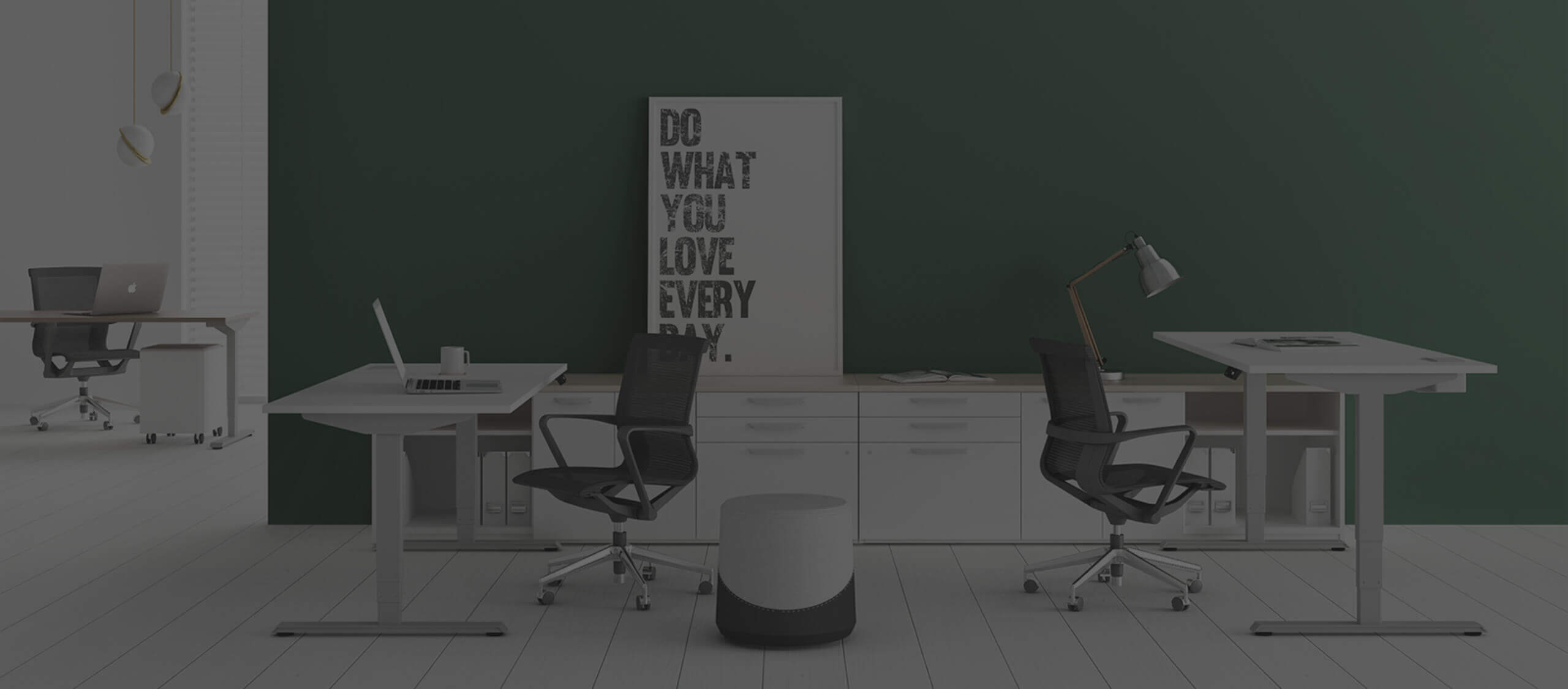 Banner promocional de soluciones de mobiliario corporativo con diseños modernos y ergonómicos.