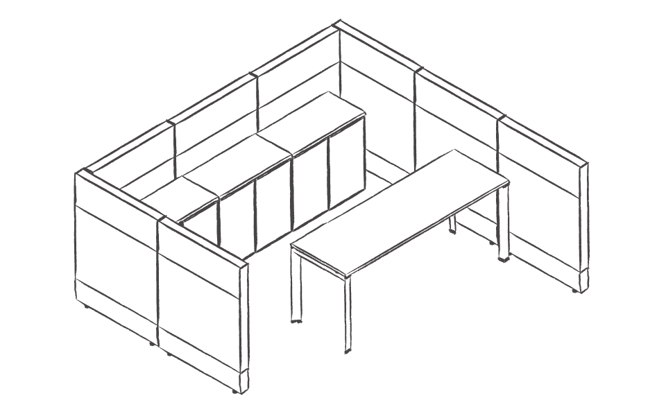 Dibujo tipo CAD de escritorios y mesas de oficina en chile
