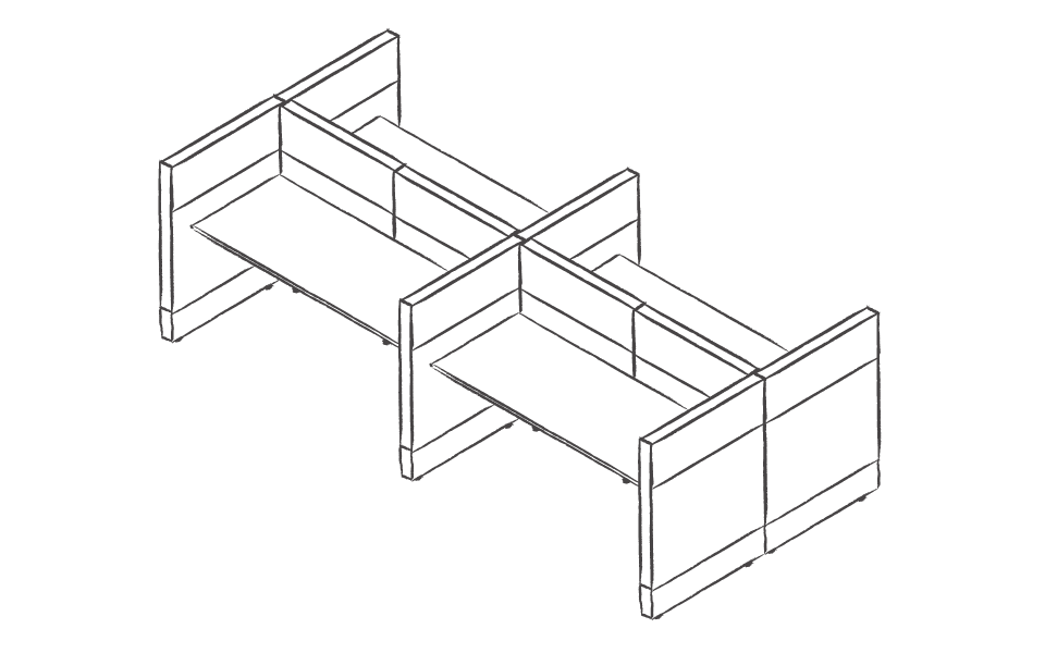 Dibujo tipo CAD de escritorios y mesas de oficina en chile