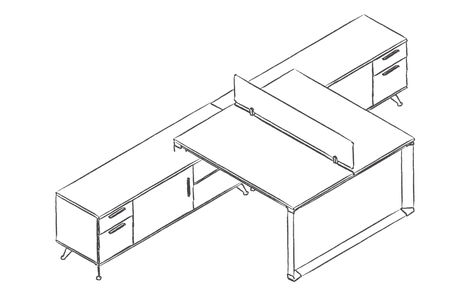 Dibujo tipo CAD de escritorios y mesas de oficina en chile