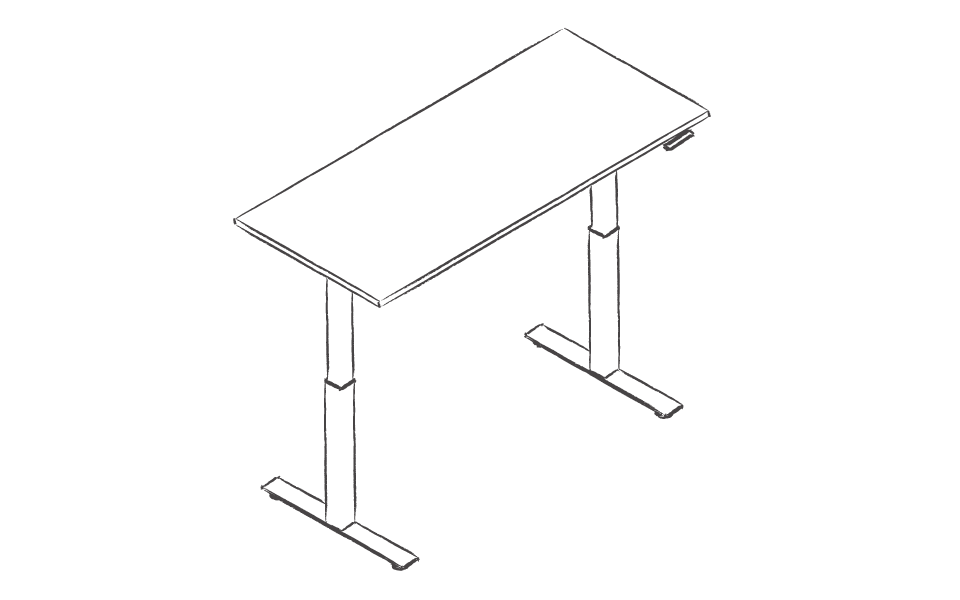 Dibujo tipo CAD de escritorios y mesas regulables en altura