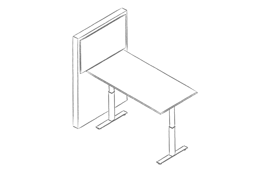 Dibujo tipo CAD de escritorios y mesas regulables en altura