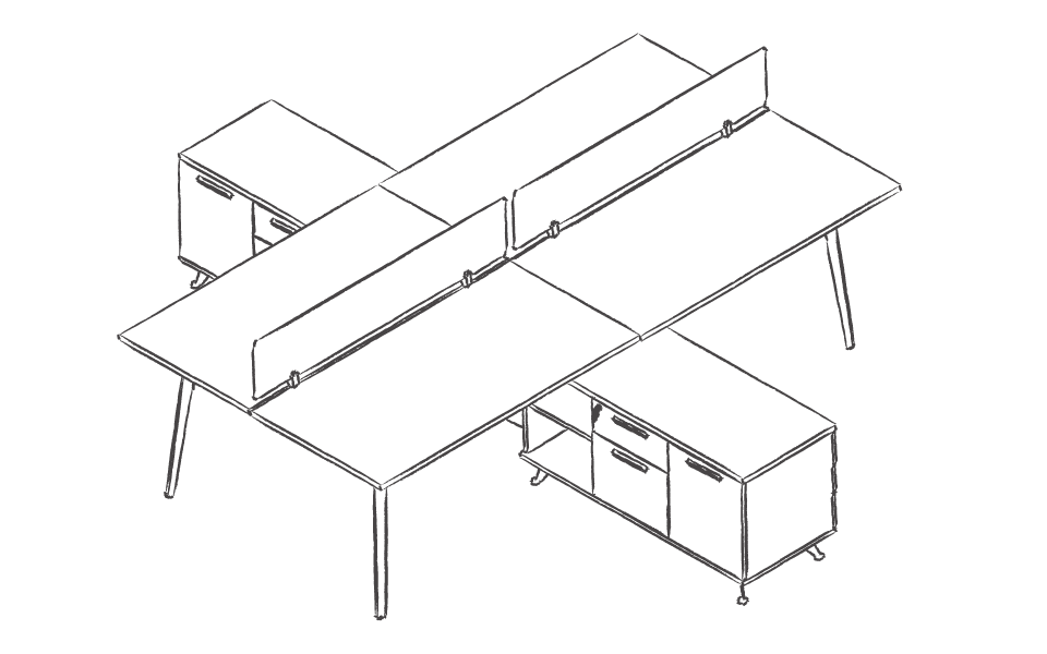 Dibujo tipo CAD de escritorios y mesas de oficina en chile