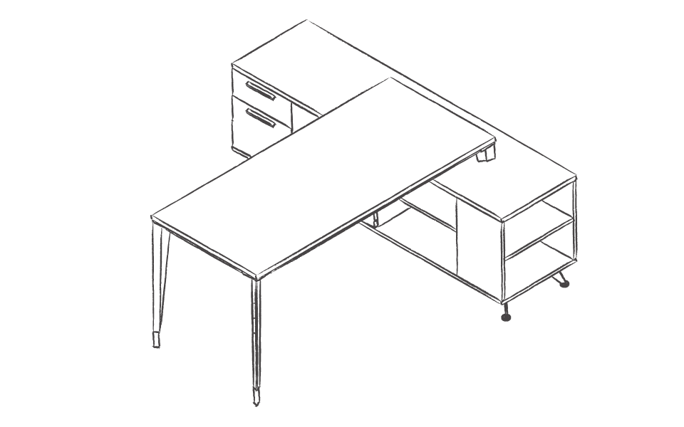 Dibujo tipo CAD de escritorios y mesas de oficina en chile