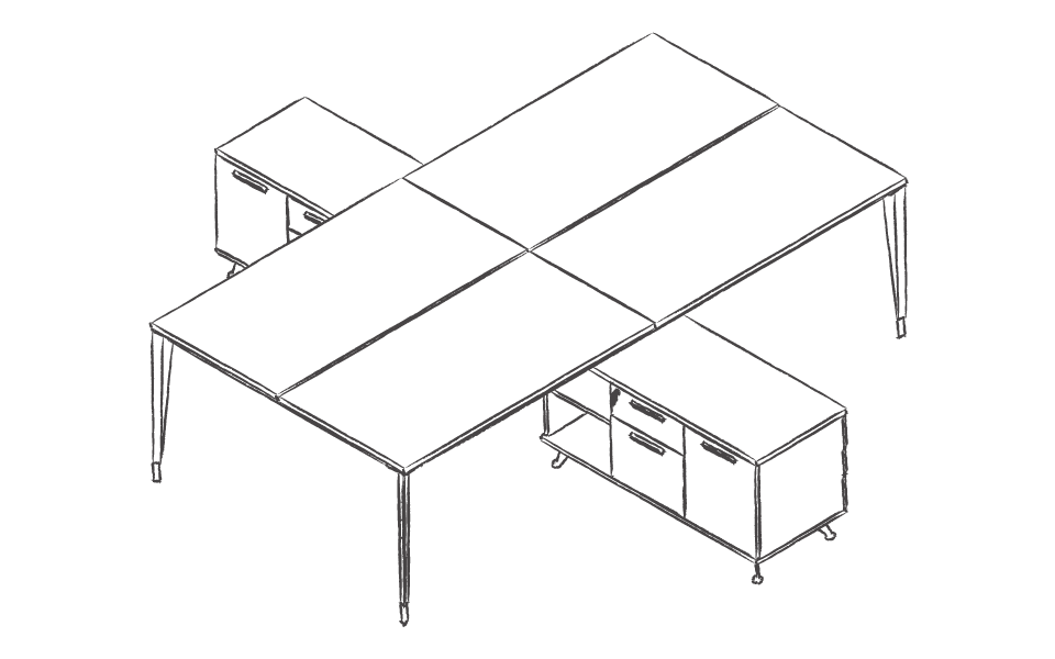 Dibujo tipo CAD de escritorios y mesas de oficina en chile