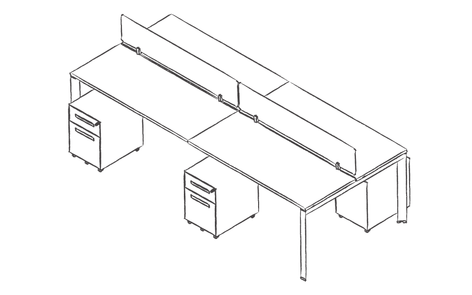 Dibujo tipo CAD de escritorios y mesas de oficina en chile