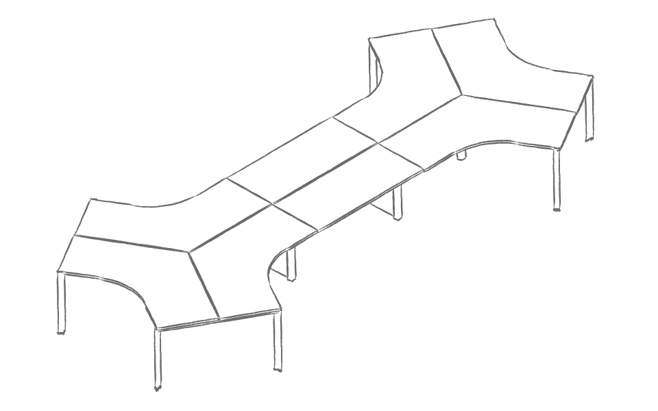Dibujo tipo CAD de escritorios y mesas de oficina en chile